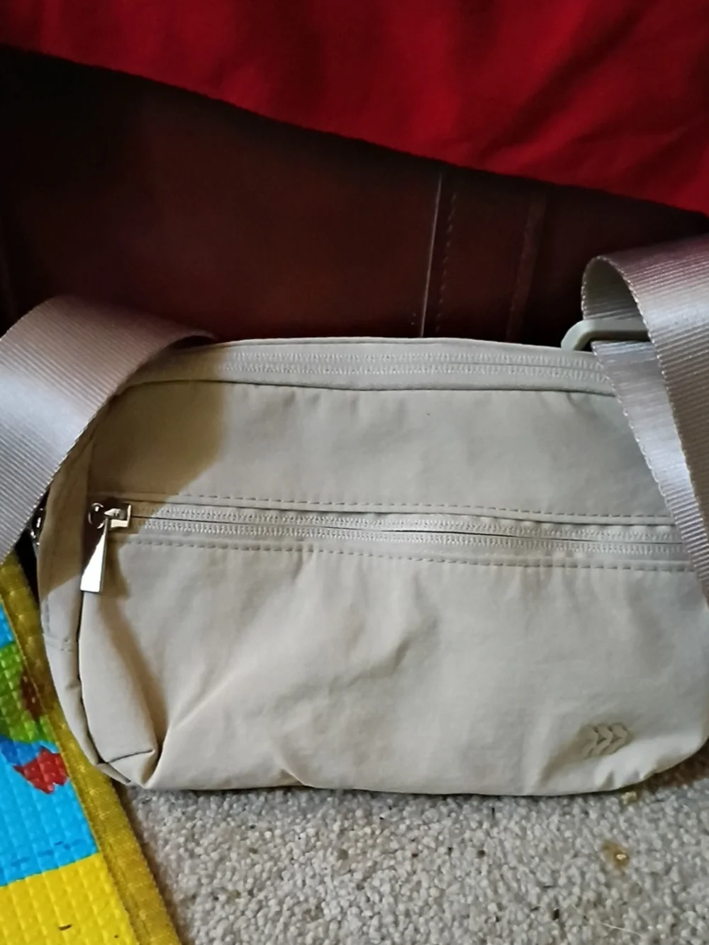 Neutral Tan Men's Messenger Bag with Front Zip - Everyday Crossbody